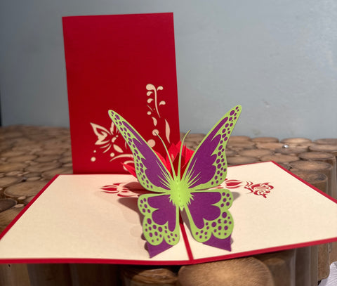 Pop up vlinder met rode roos