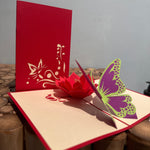 Pop up vlinder met rode roos