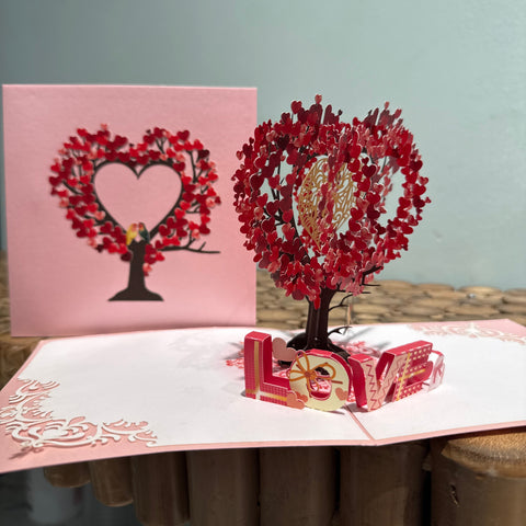 Pop up trouwkaart - hartjes boom