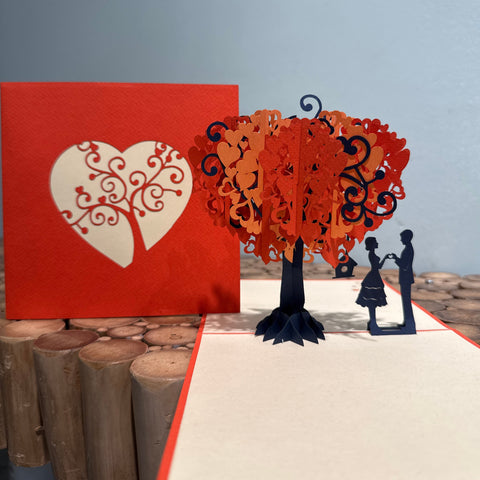 Pop up trouwkaart oranje boom